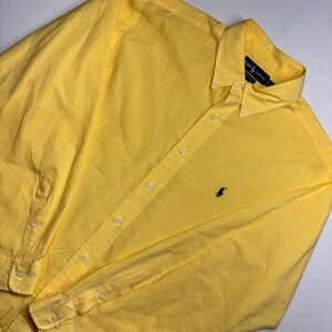 Ralph Lauren Yarmouth Mens Yellow Gingham Check Button Down Shirt 16.5 34/35